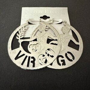 NOC Zodiac Virgo Earrings Silver Round Cutout Textured Design Astrology Jewelry